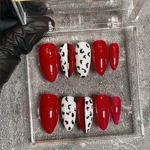 Red and White Leopard Print Press-On Nails